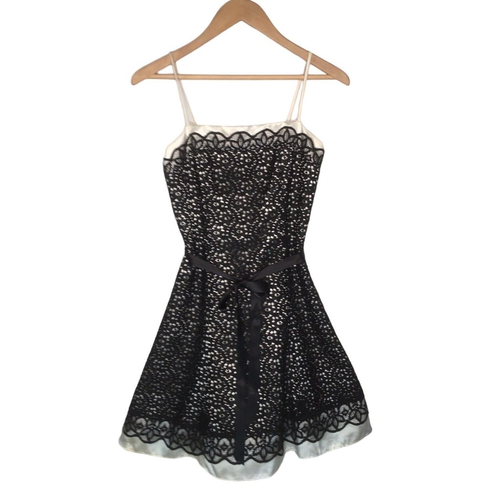 Vintage Jessica McClintock Gunne Sax Dress Womens 3 4 Cocktail Lace Overlay Blk